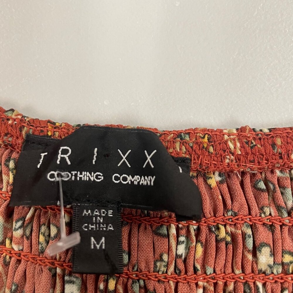 TRIXX Floral Sundress Short Puff Sleeve Burnt Orange/Multi Size Medium - Picture 8 of 9